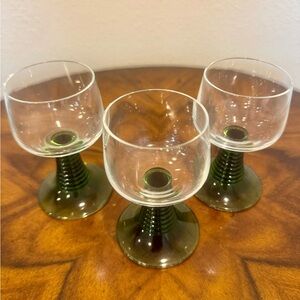 Three Roemer Germany Green Stemmed Beehive Glasses